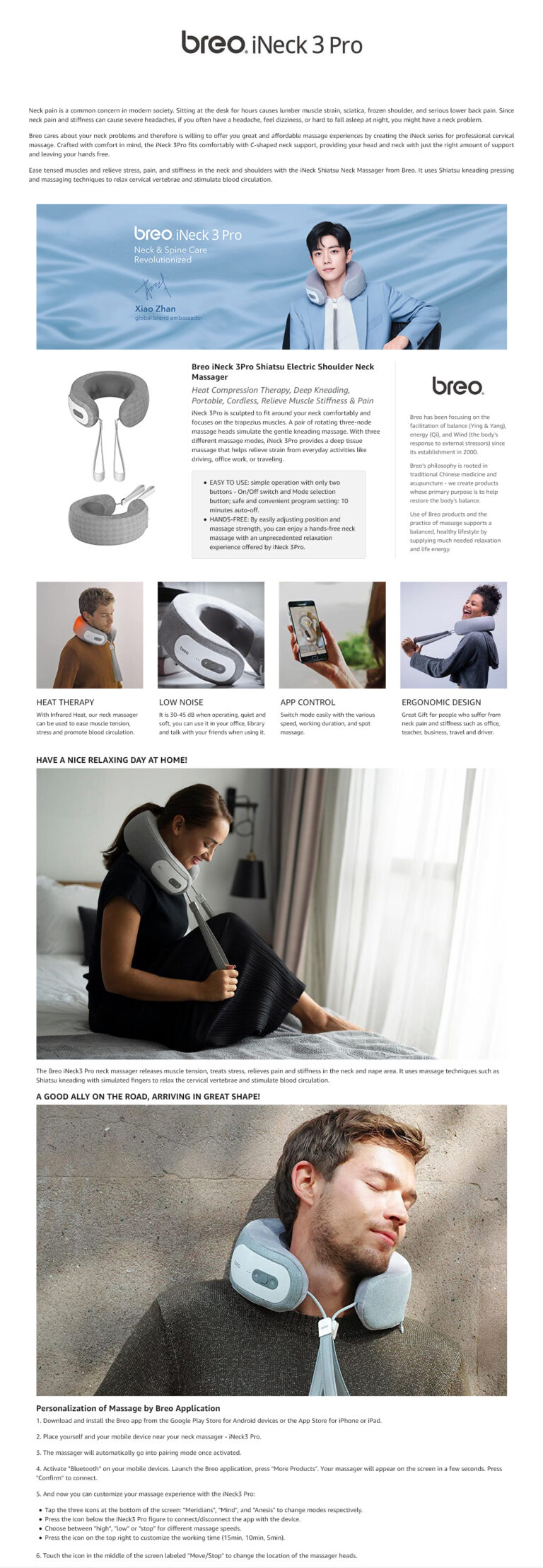 Breo iNeck 3 Pro Electric Neck Massager Shiatsu Massage Pillow